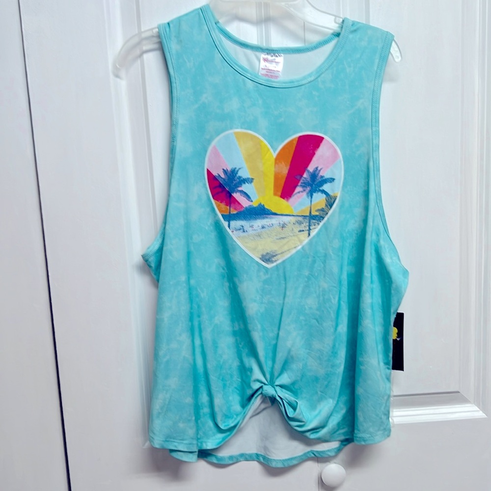 No Boundaries Blue Beach Print Screen Tank Top Jr Size L 11 / 13 NWT
